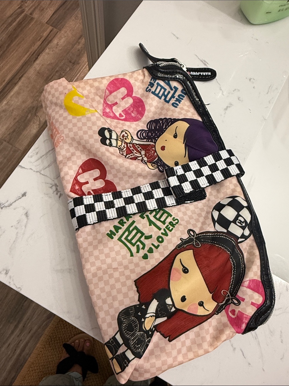 Harajuku Lovers Pink Character Wristlet with Check Strap